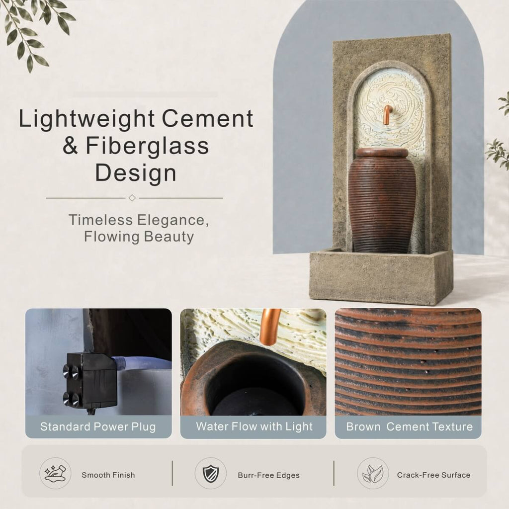 Lightweight Cement & Fiberglass Outdoor Fountain with ETL Pump (GS-2642-BR-CY)