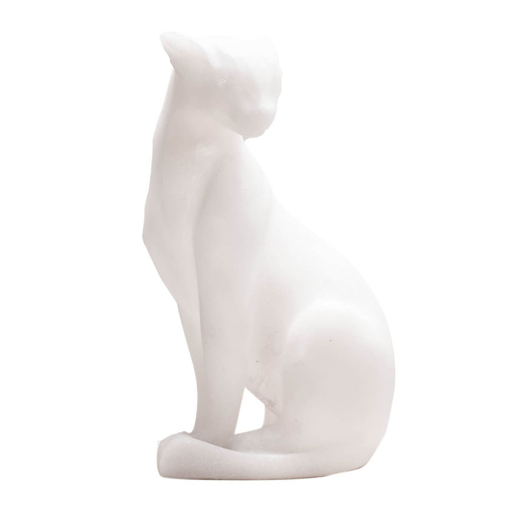 Minimalist White Resin Cat Sculpture with Sandstone Texture (GS-2646-WH-CY)