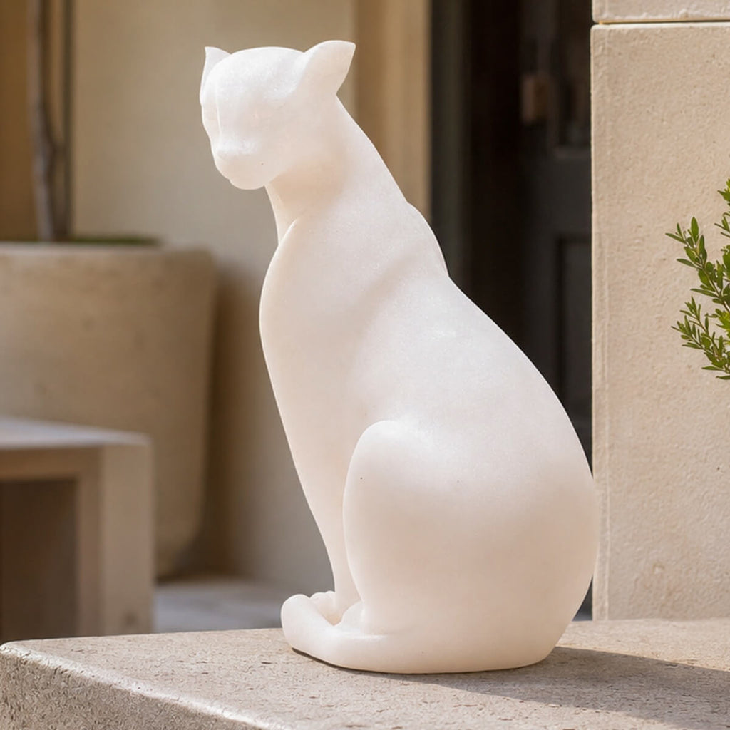 Minimalist White Resin Cat Sculpture with Sandstone Texture (GS-2646-WH-CY)