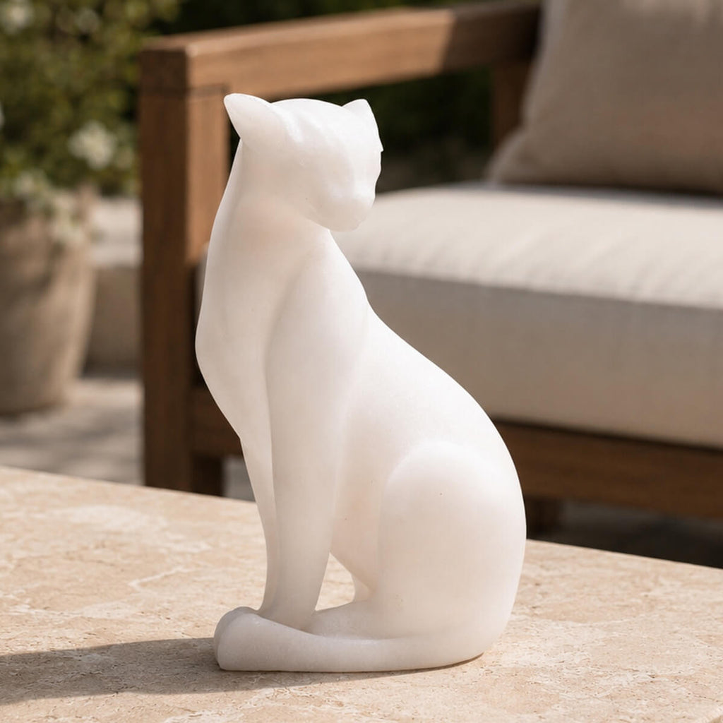 Minimalist White Resin Cat Sculpture with Sandstone Texture (GS-2646-WH-CY)
