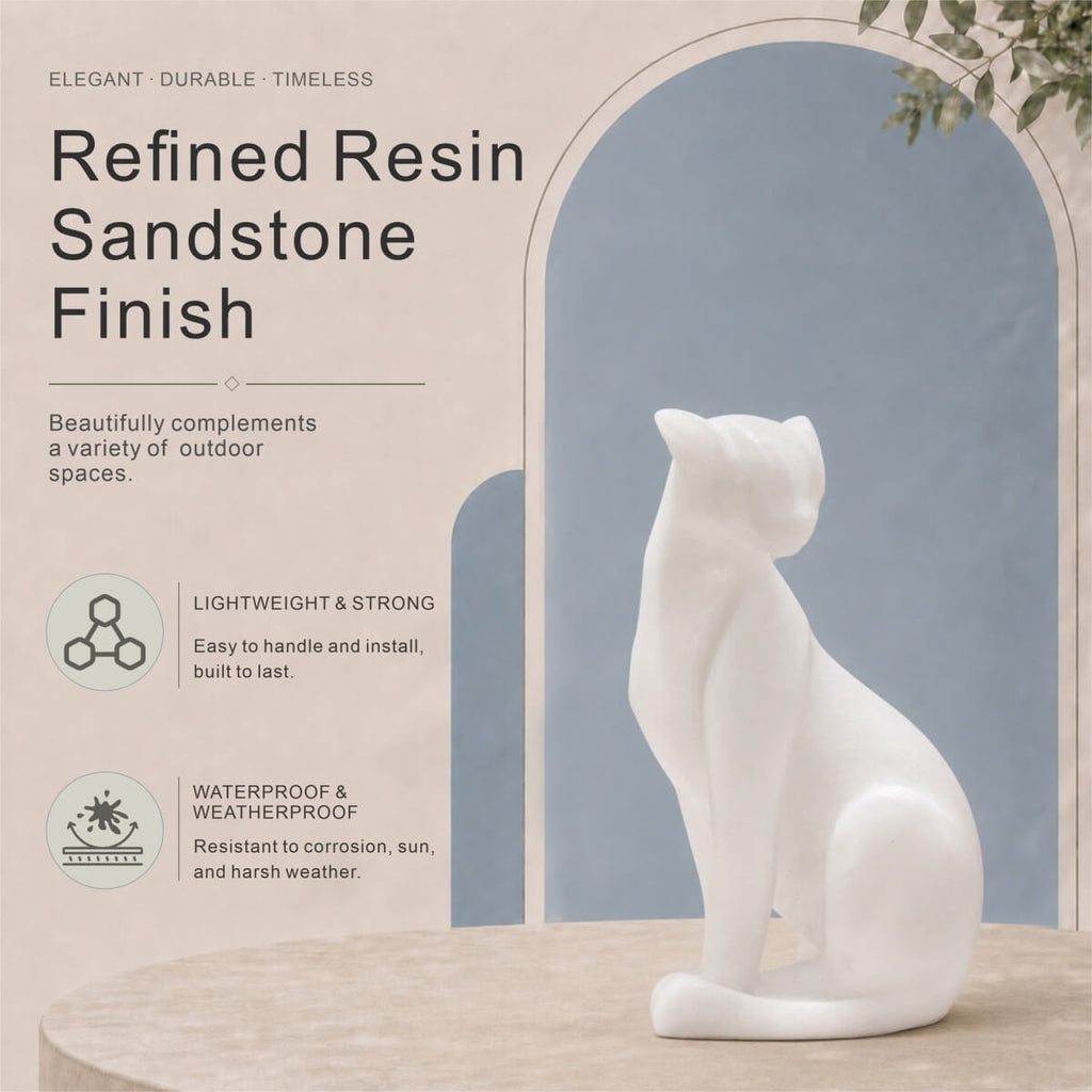 Minimalist White Resin Cat Sculpture with Sandstone Texture (GS-2646-WH-CY)