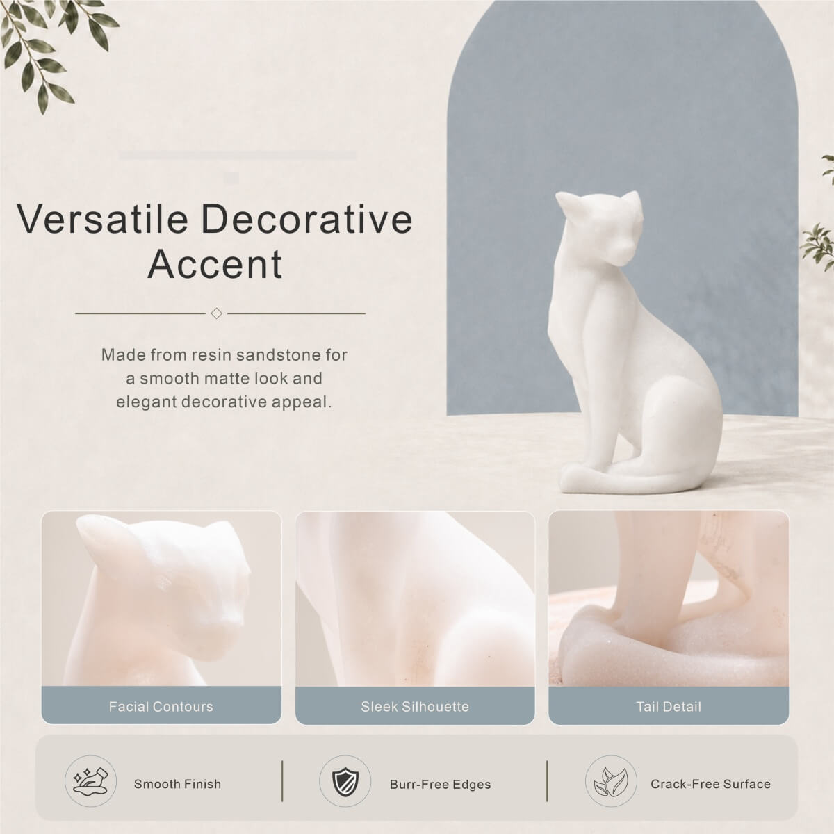 Minimalist White Resin Cat Sculpture with Sandstone Texture (GS-2646-WH-CY)