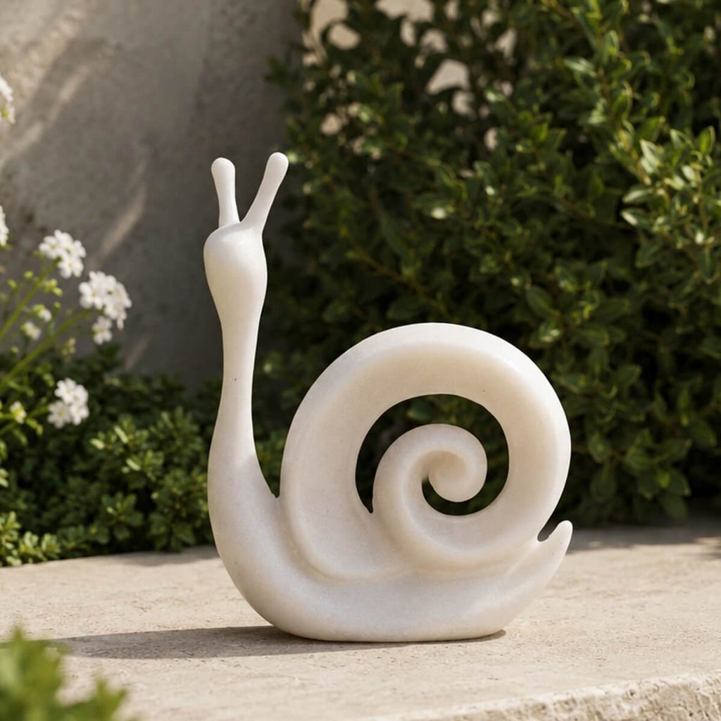 Minimalist White Snail Resin Sculpture with Sandstone Texture (GS-2647-WH-CY)