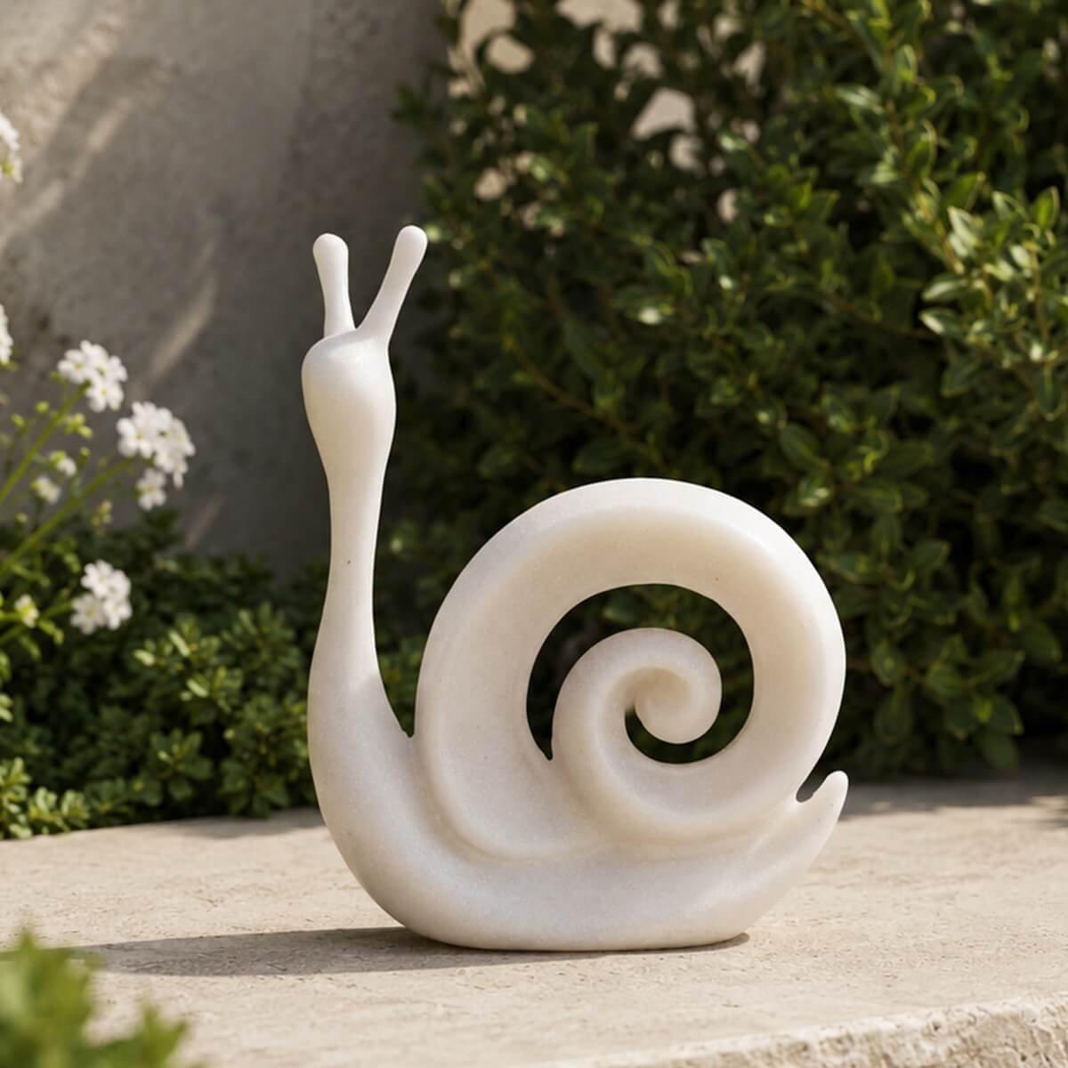 Minimalist White Snail Resin Sculpture with Sandstone Texture (GS-2647-WH-CY)