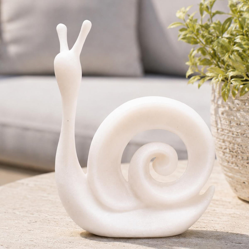 Minimalist White Snail Resin Sculpture with Sandstone Texture (GS-2647-WH-CY)