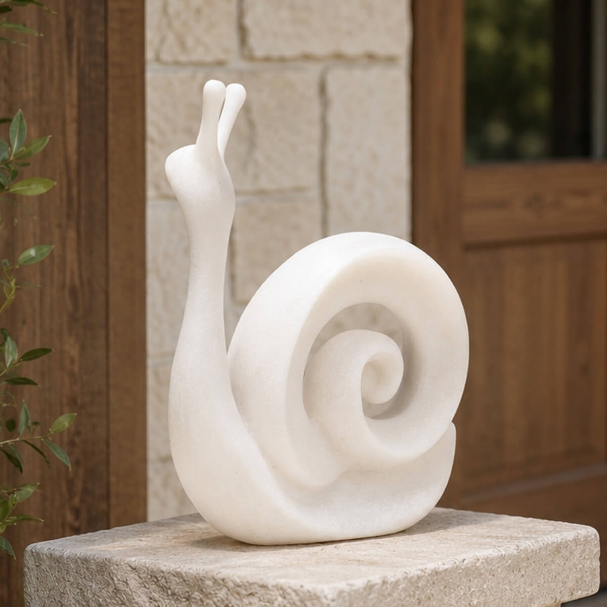 Minimalist White Snail Resin Sculpture with Sandstone Texture (GS-2647-WH-CY)