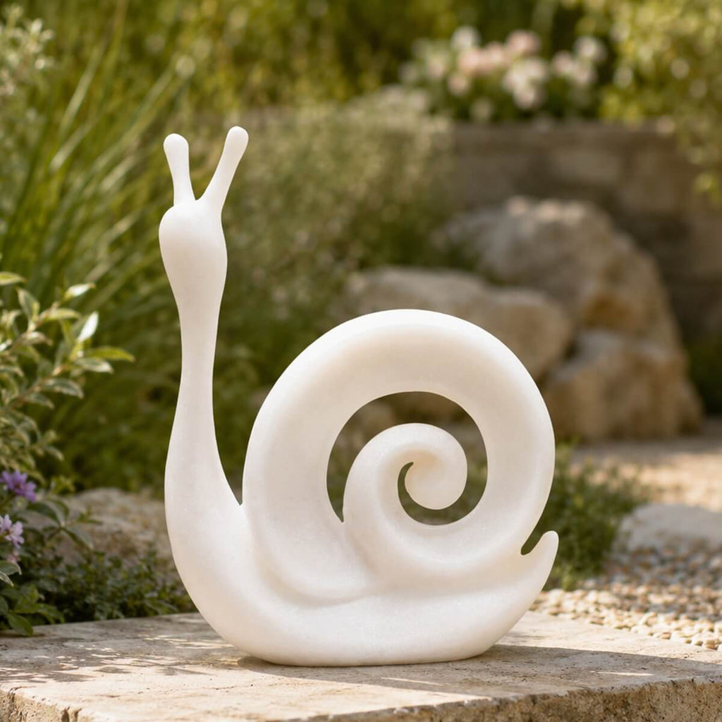 Minimalist White Snail Resin Sculpture with Sandstone Texture (GS-2647-WH-CY)