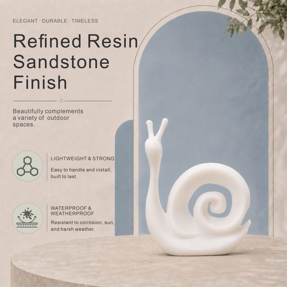 Minimalist White Snail Resin Sculpture with Sandstone Texture (GS-2647-WH-CY)