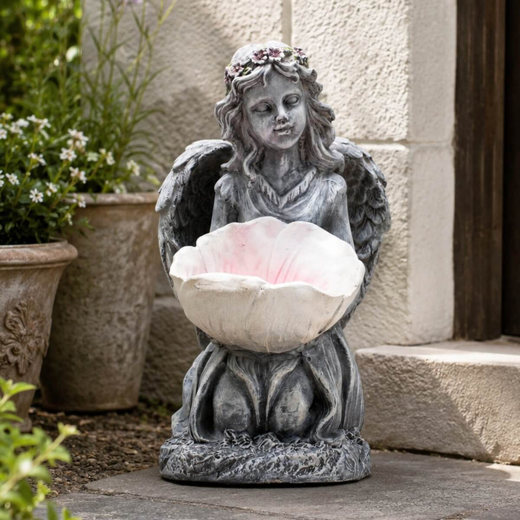 Serene Angel Holding Shell Magnesium Oxide Sculpture (GS-2648-GR-CY)