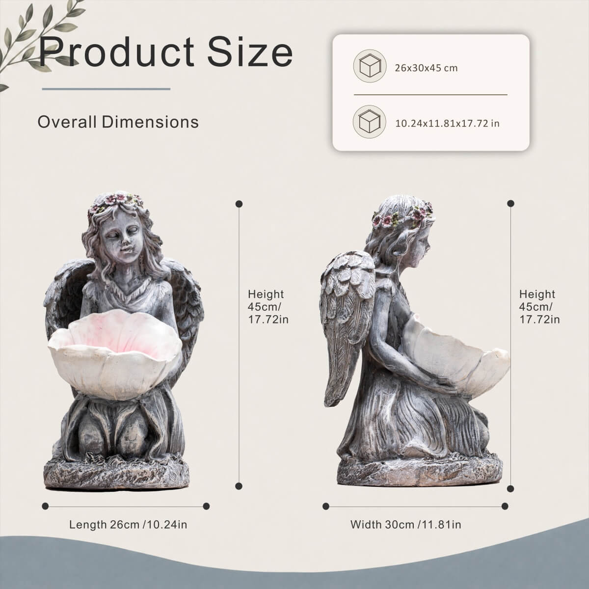 Serene Angel Holding Shell Magnesium Oxide Sculpture (GS-2648-GR-CY)