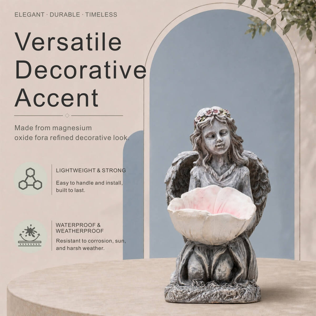 Serene Angel Holding Shell Magnesium Oxide Sculpture (GS-2648-GR-CY)