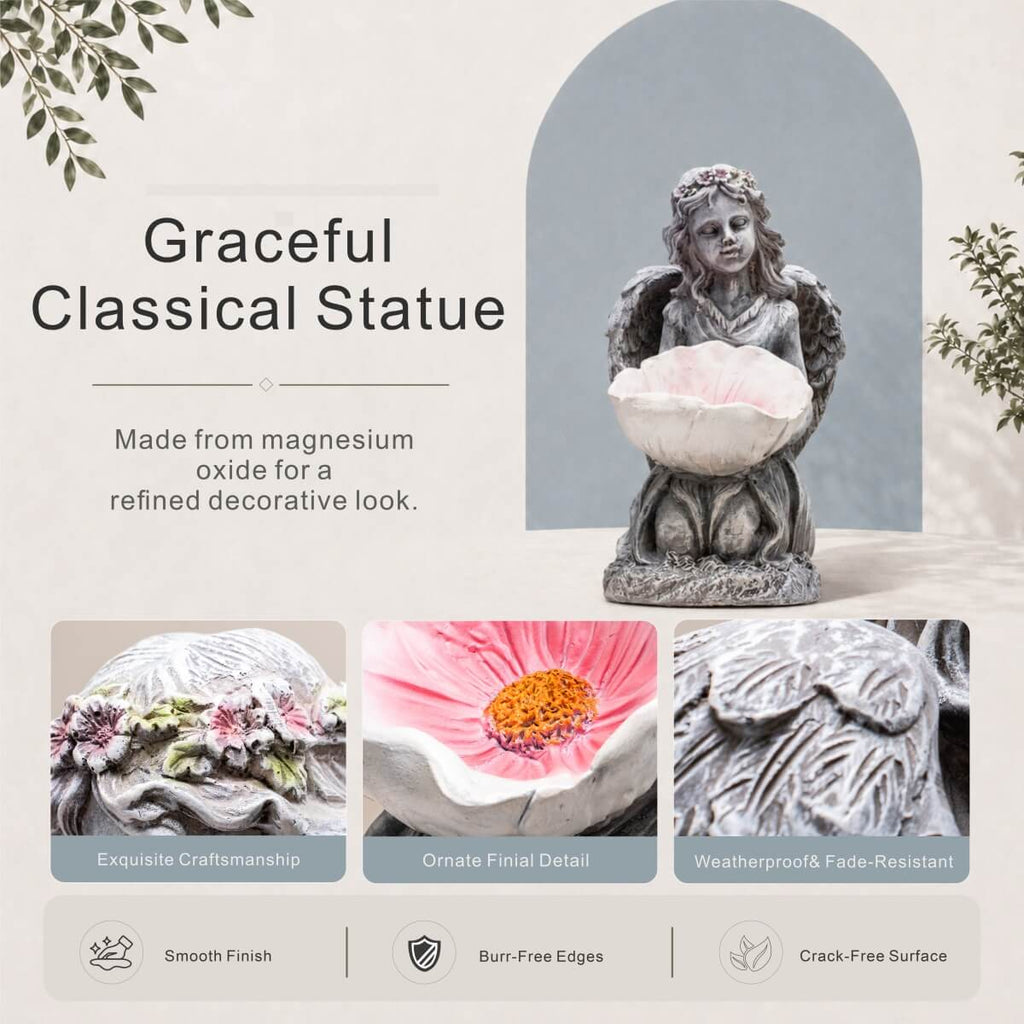 Serene Angel Holding Shell Magnesium Oxide Sculpture (GS-2648-GR-CY)