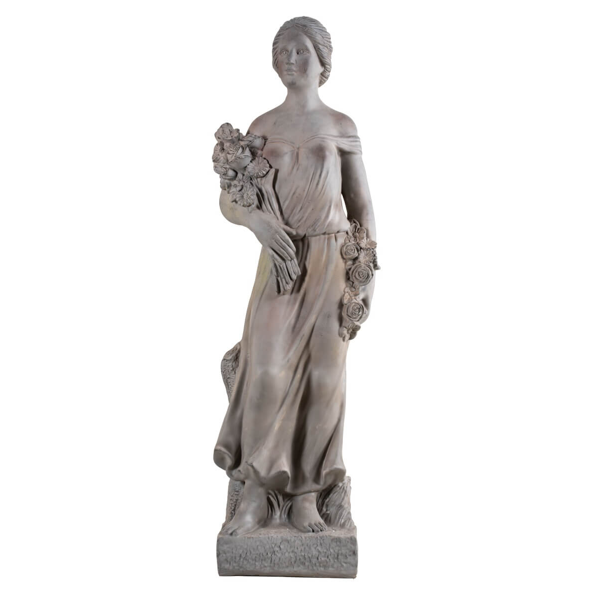 Grand Classical Maiden Holding Roses Magnesium Oxide Garden Statue (GS-2649-GR-CY)
