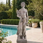 Grand Classical Maiden Holding Roses Magnesium Oxide Garden Statue (GS-2649-GR-CY)