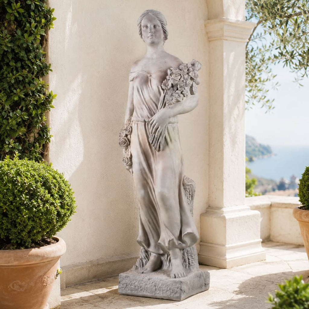 Grand Classical Maiden Holding Roses Magnesium Oxide Garden Statue (GS-2649-GR-CY)