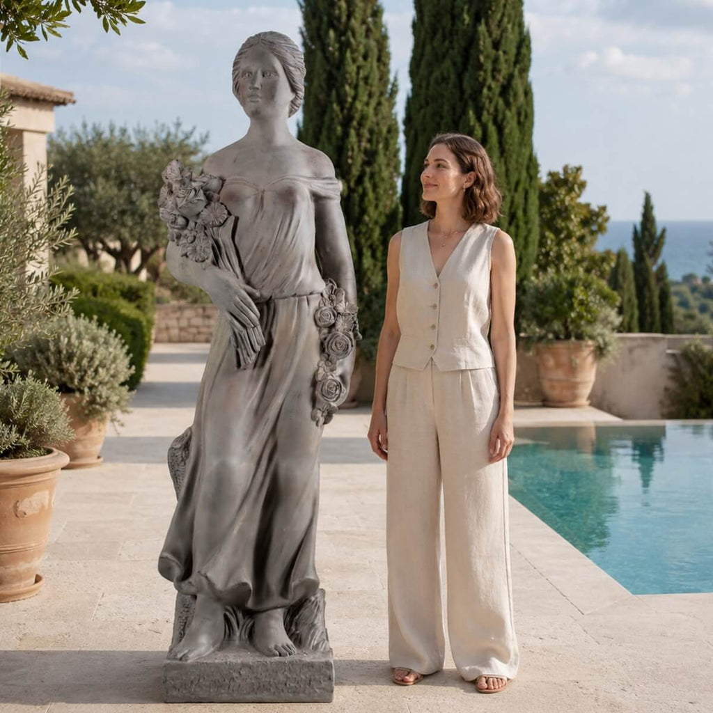 Grand Classical Maiden Holding Roses Magnesium Oxide Garden Statue (GS-2649-GR-CY)