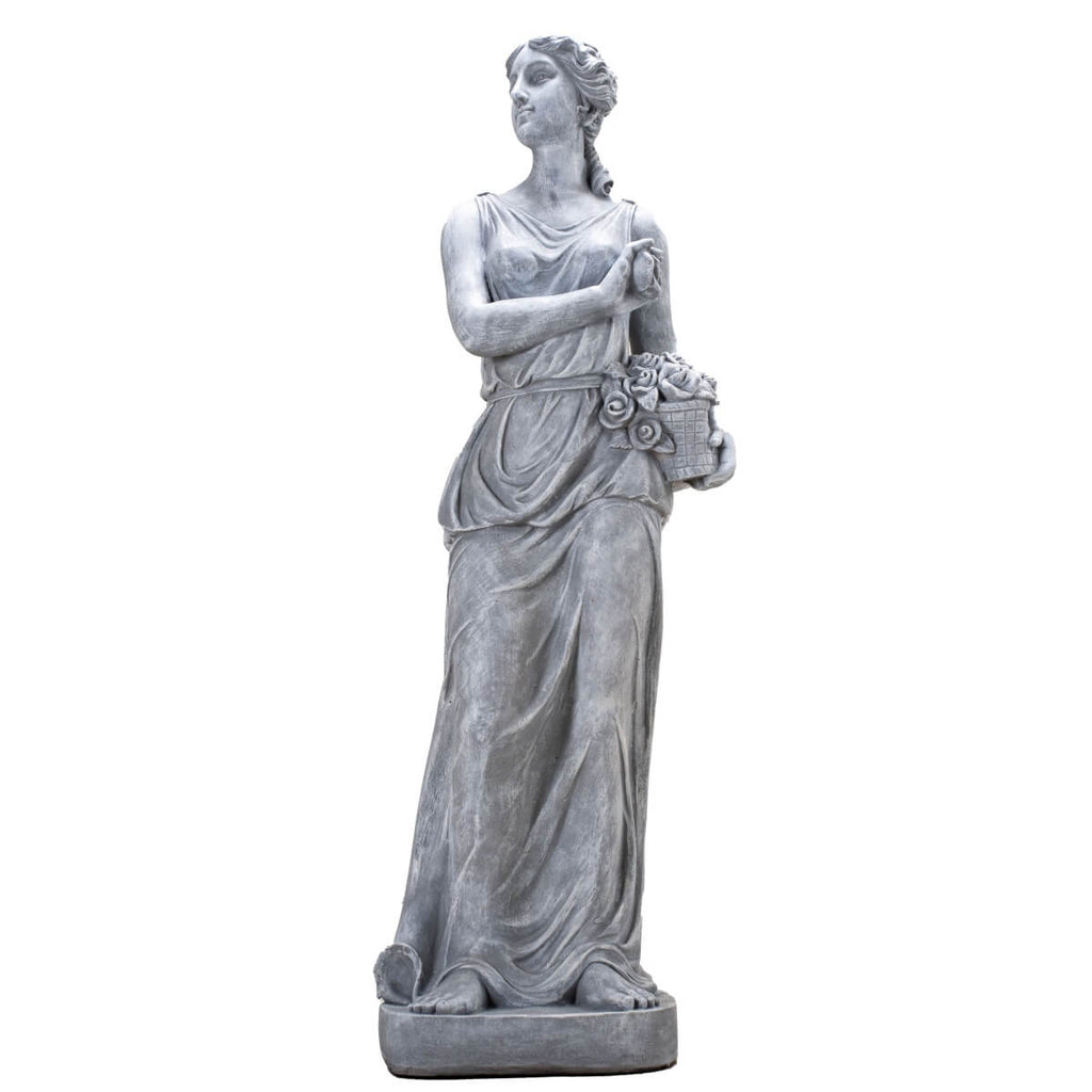 Classical Maiden Holding Flower Basket Magnesium Oxide Sculpture (GS-2650-WH-CY)