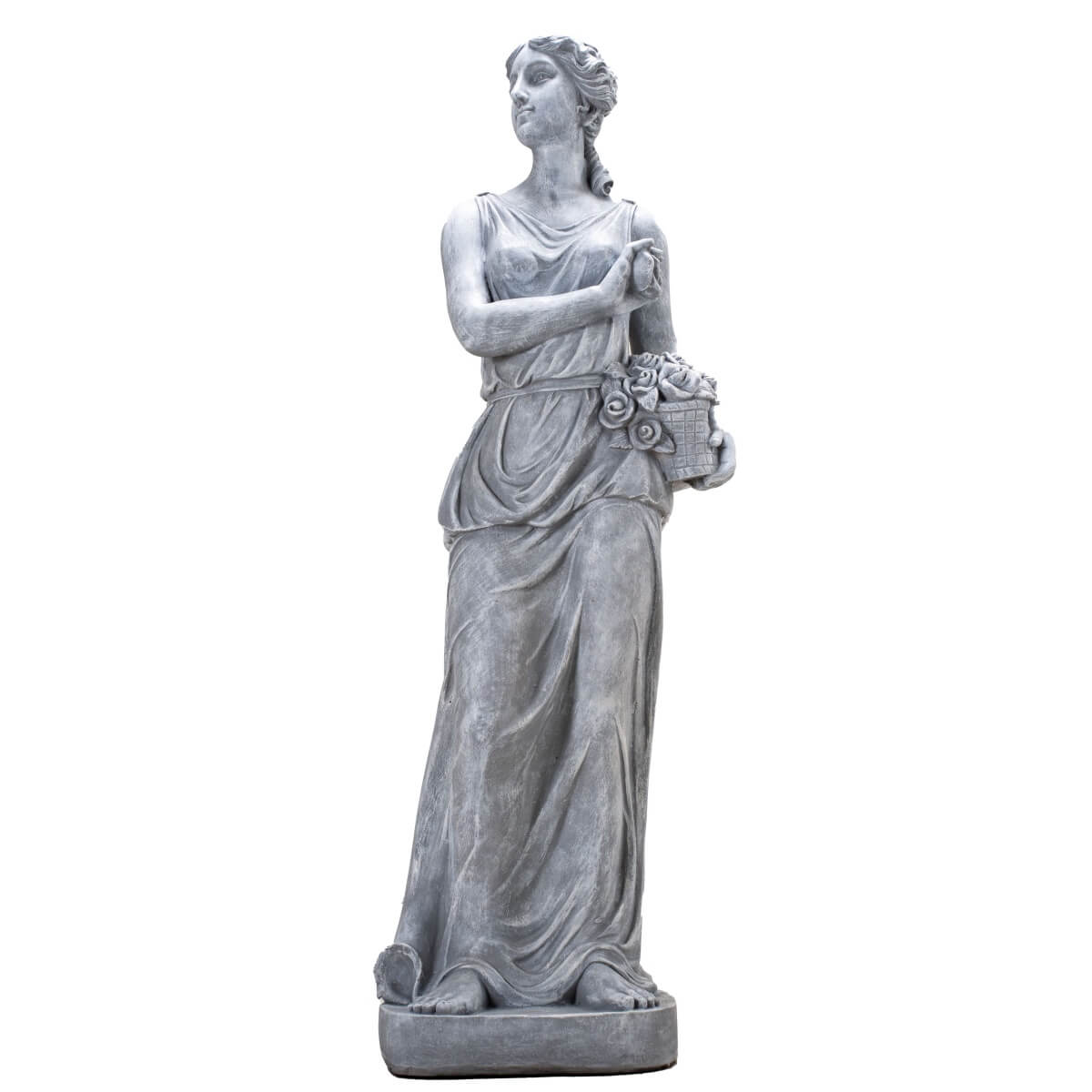 Classical Maiden Holding Flower Basket Magnesium Oxide Sculpture (GS-2650-WH-CY)