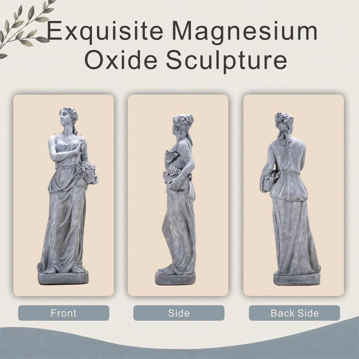 Classical Maiden Holding Flower Basket Magnesium Oxide Sculpture (GS-2650-WH-CY)