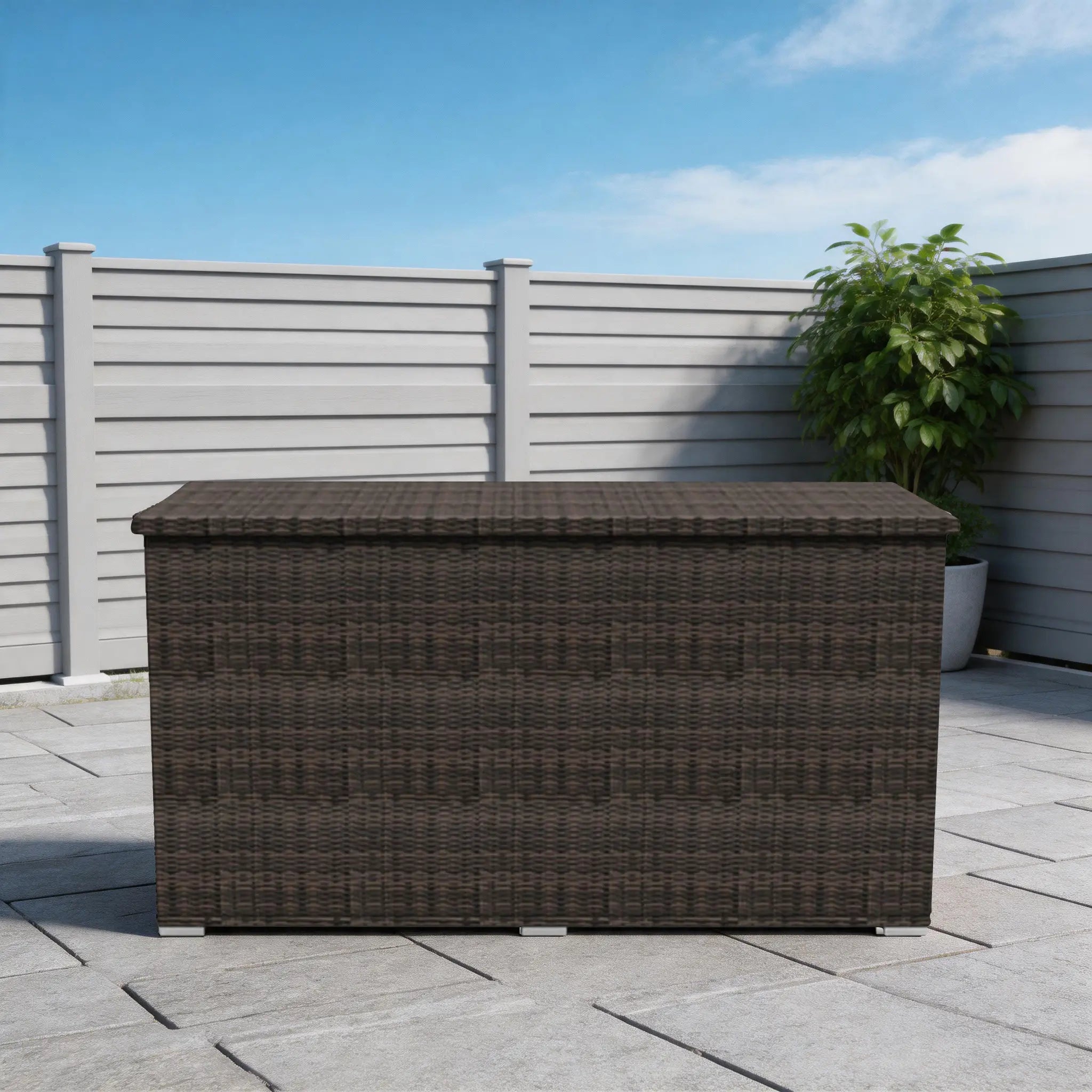 260 Gallon Capacity Outdoor Wicker Storage Box PE Wicker with Iron Frame (PA-3256-I)