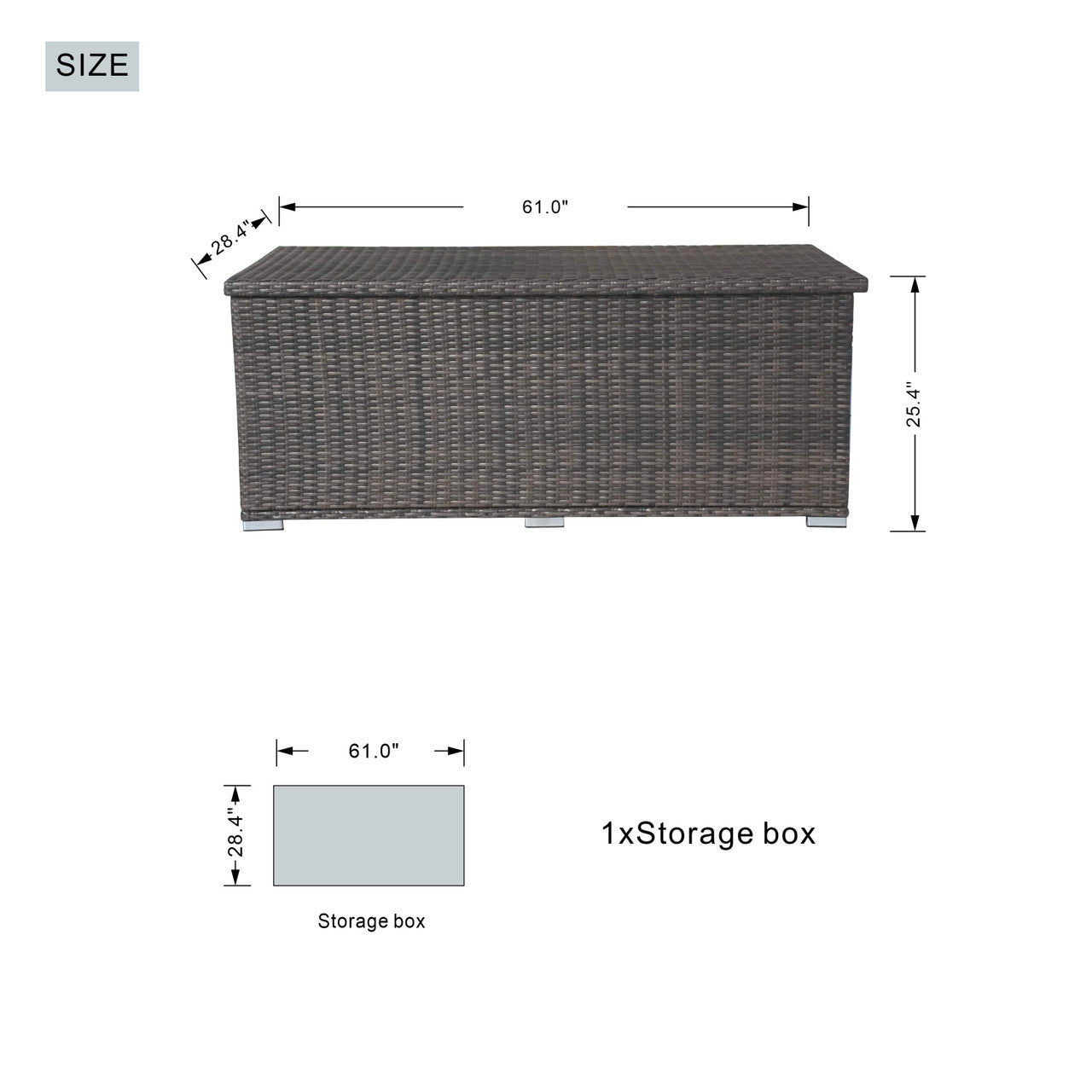 130 Gallon Capacity Outdoor Wicker Storage Box PE Wicker with Iron Frame (PA-3256M-I) - Direct Wicker