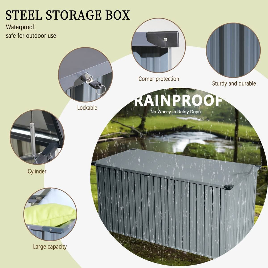 312 Gallons Heavy-Duty Metal Outdoor Storage Box with Gas Lift Lid (PA-9072-GR)