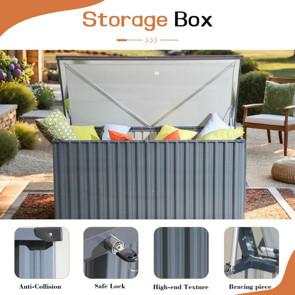 312 Gallons Heavy-Duty Metal Outdoor Storage Box with Gas Lift Lid (PA-9072-GR)