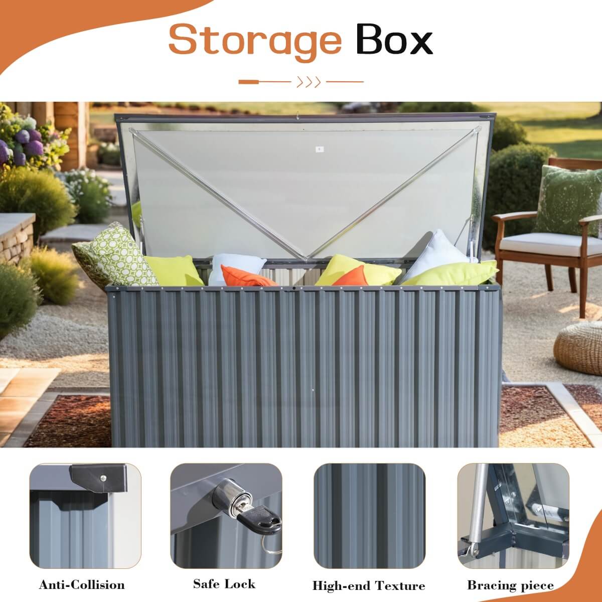 312 Gallons Heavy-Duty Metal Outdoor Storage Box with Gas Lift Lid (PA-9072-GR)