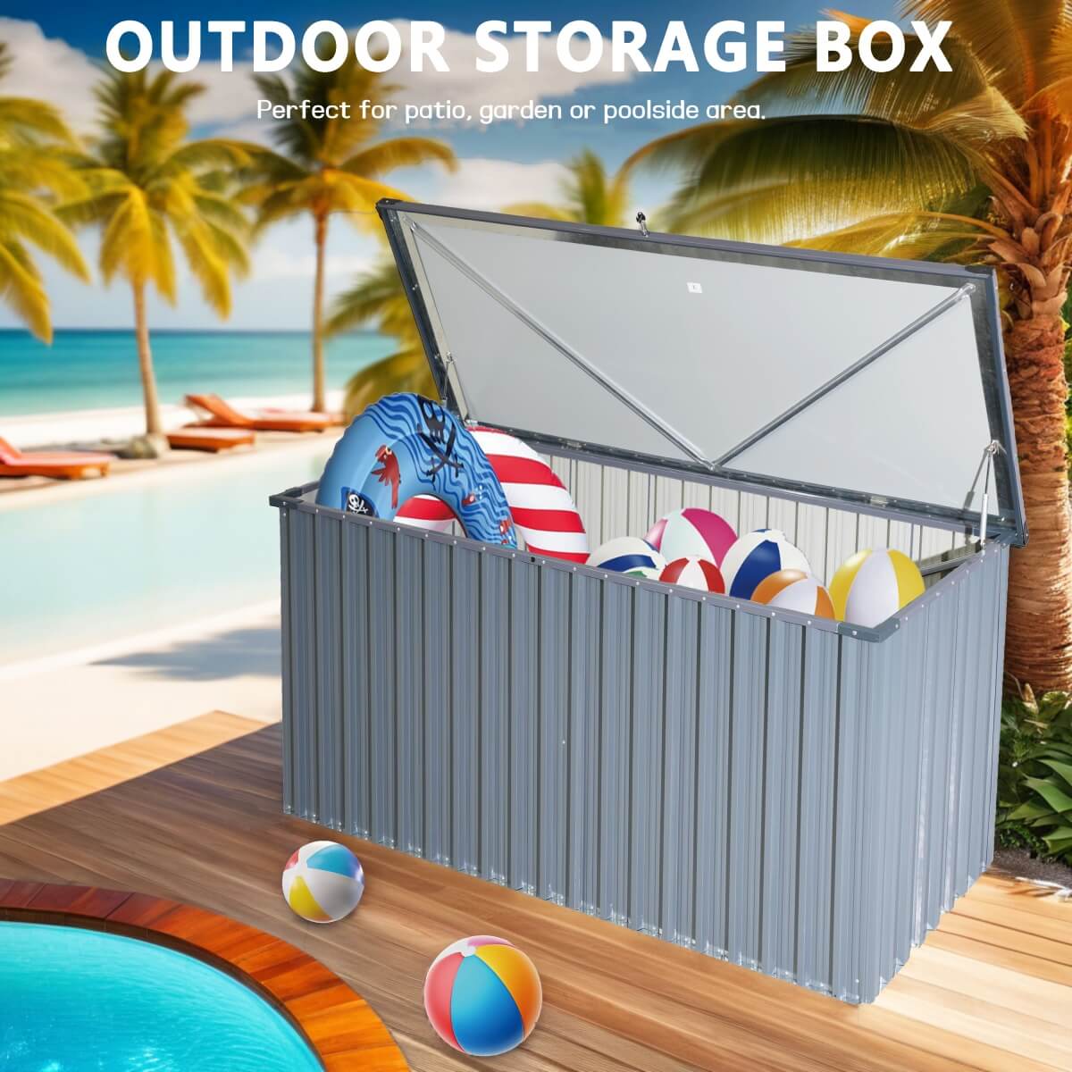 312 Gallons Heavy-Duty Metal Outdoor Storage Box with Gas Lift Lid (PA-9072-GR)