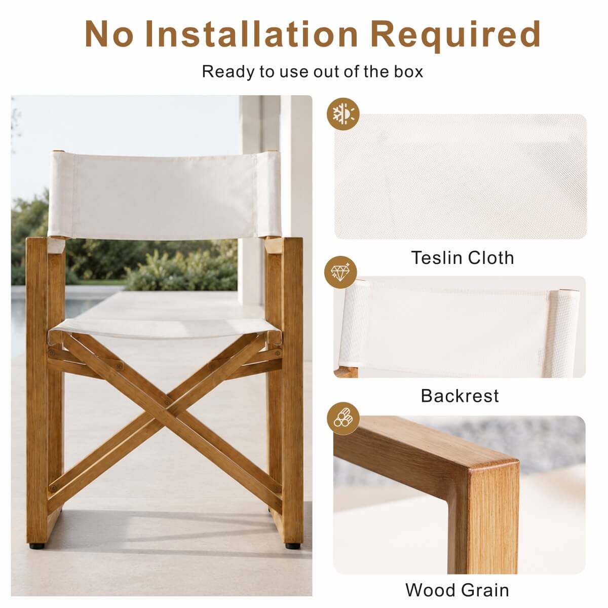 Foldable Wooden Director Chair with Breathable Textilene Fabric (PAC-2508-BR-QN)