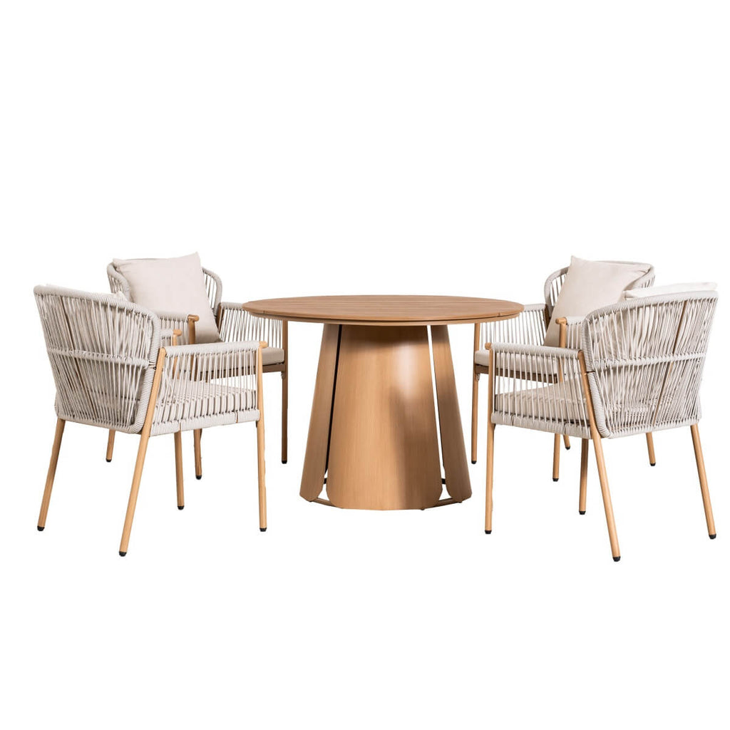 Modern Rope Woven Patio Dining Set with Wood-Grain Table (PAD-2663-Set)