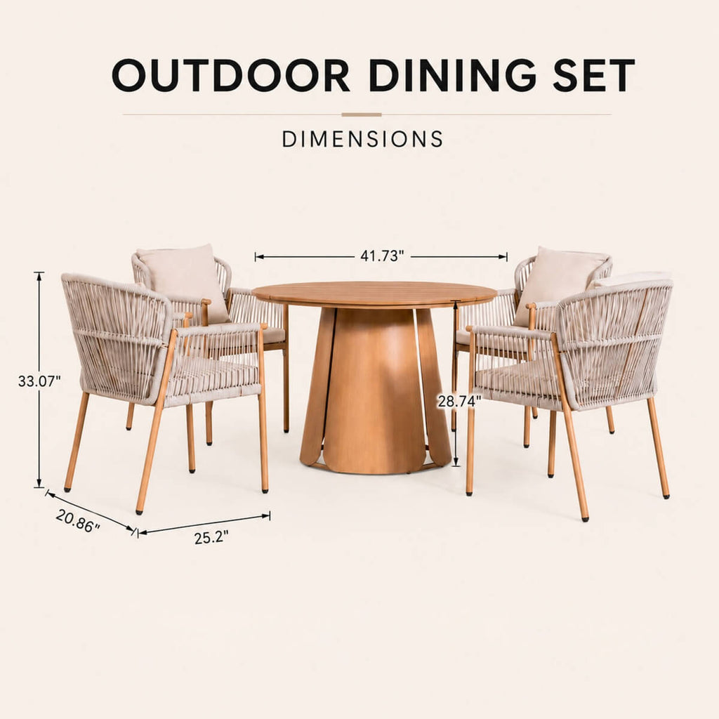 Modern Rope Woven Patio Dining Set with Wood-Grain Table (PAD-2663-Set)