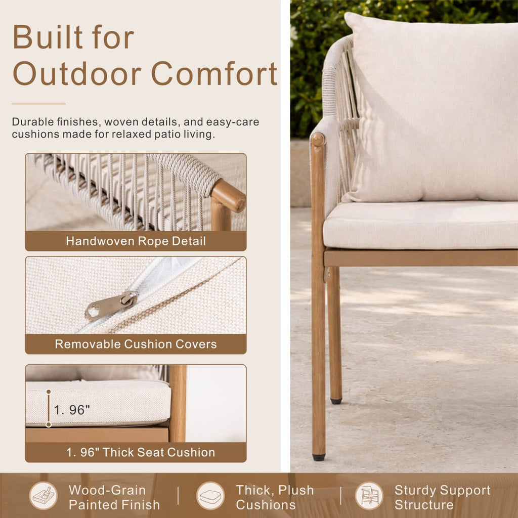 Modern Rope Woven Patio Dining Set with Wood-Grain Table (PAD-2663-Set)