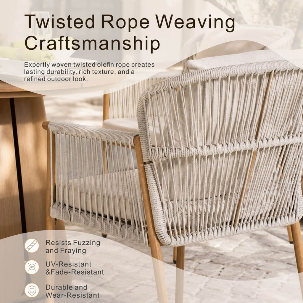 Modern Rope Woven Patio Dining Set with Wood-Grain Table (PAD-2663-Set)