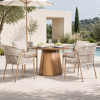 Modern Rope Woven Patio Dining Set with Wood-Grain Table (PAD-2663-Set)
