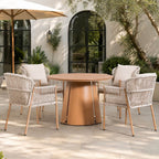 Modern Rope Woven Patio Dining Set with Wood-Grain Table (PAD-2663-Set)
