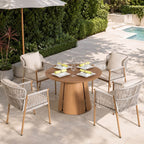 Modern Rope Woven Patio Dining Set with Wood-Grain Table (PAD-2663-Set)
