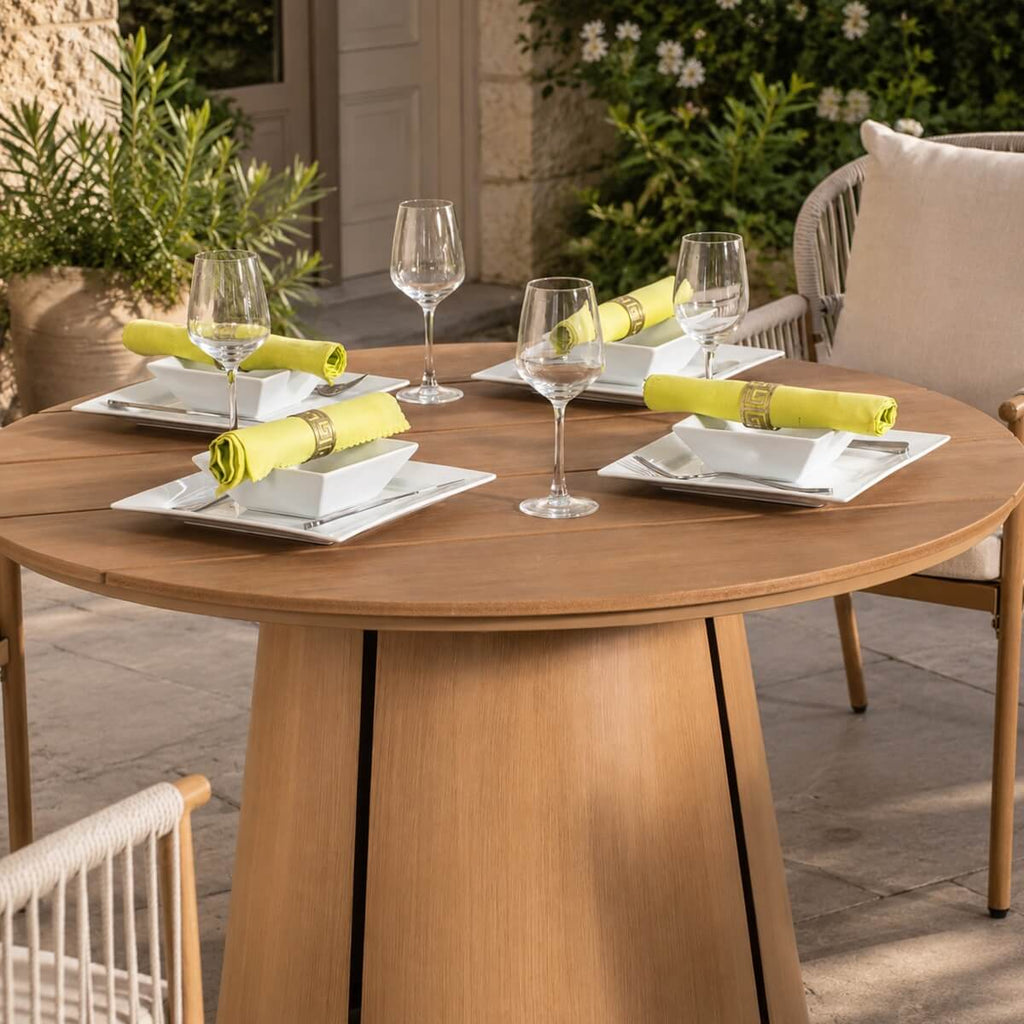 Modern Rope Woven Patio Dining Set with Wood-Grain Table (PAD-2663-Set)