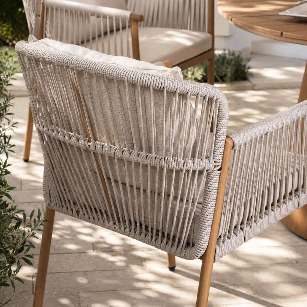 Modern Rope Woven Patio Dining Set with Wood-Grain Table (PAD-2663-Set)