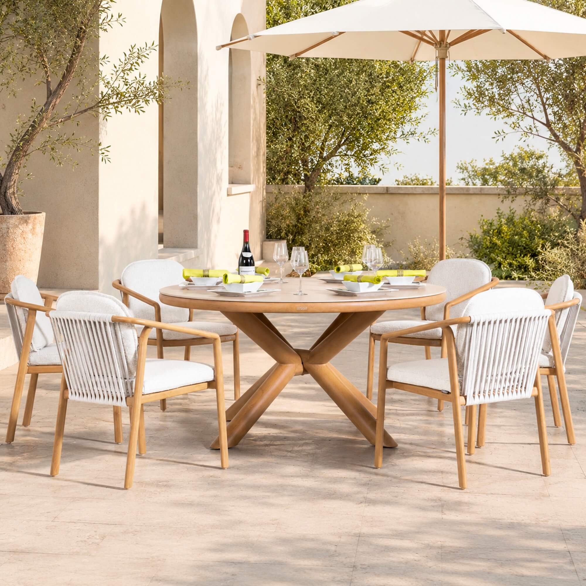 Modern 7-Piece Outdoor Patio Dining Set with Wood-Look Aluminum Frame