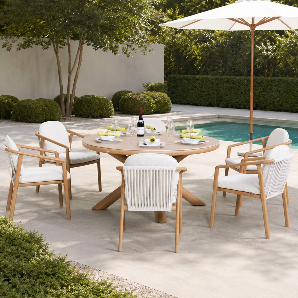 Modern 7-Piece Outdoor Patio Dining Set with Wood-Look Aluminum Frame