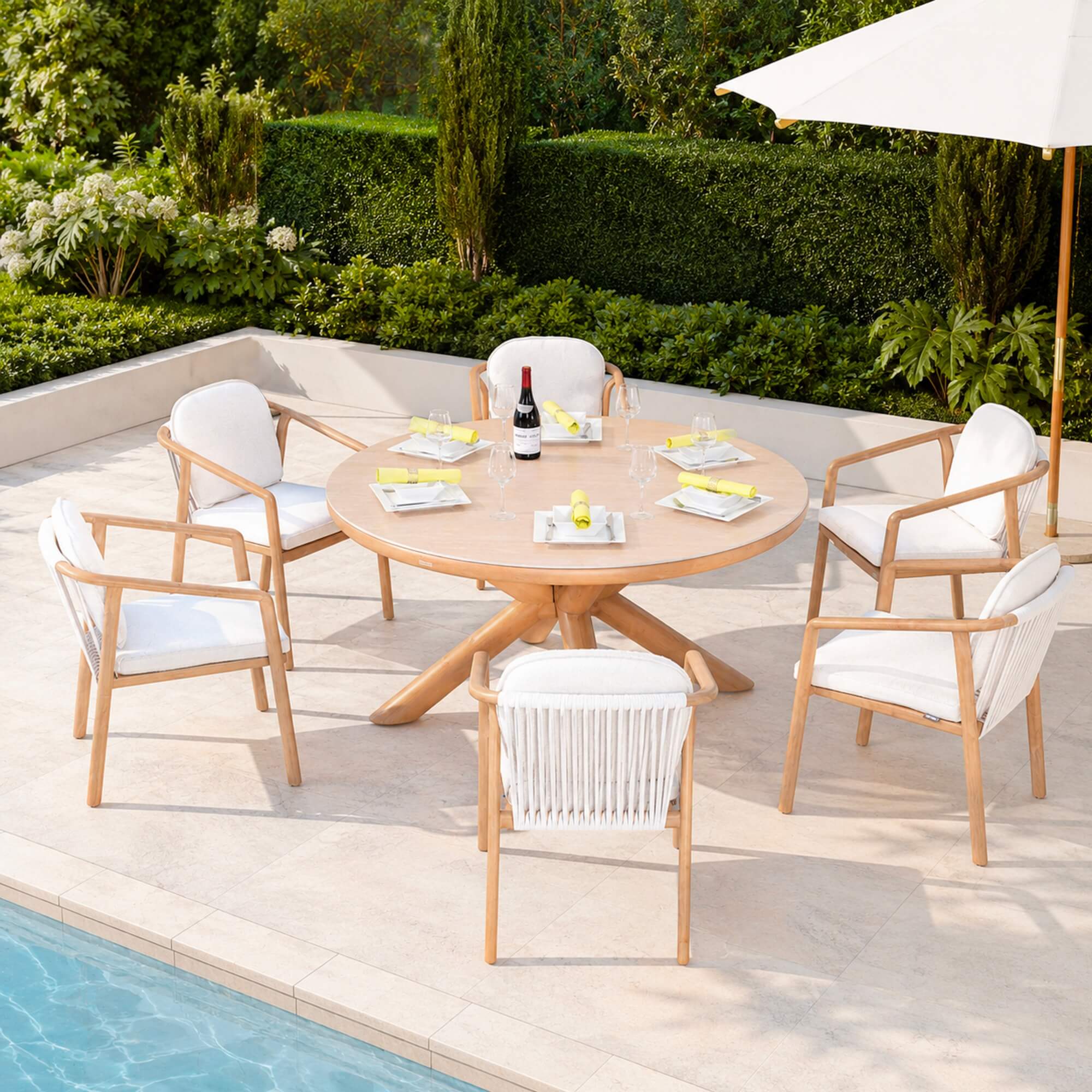 Modern 7-Piece Outdoor Patio Dining Set with Wood-Look Aluminum Frame