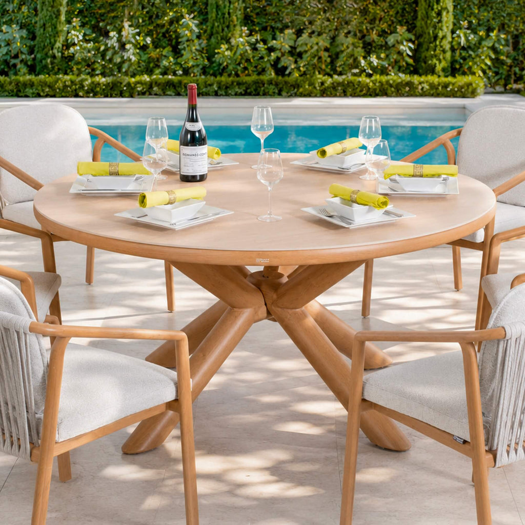 Modern 7-Piece Outdoor Patio Dining Set with Wood-Look Aluminum Frame
