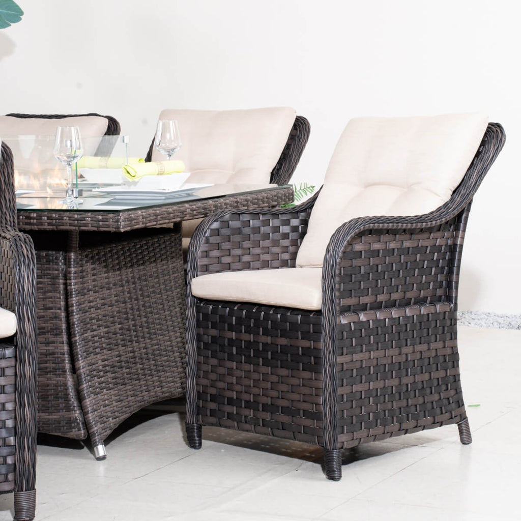 7-Piece Outdoor Patio Fire Pit Dining Set with Aluminum Frame & PE Wicker (PAG-1106R+012)