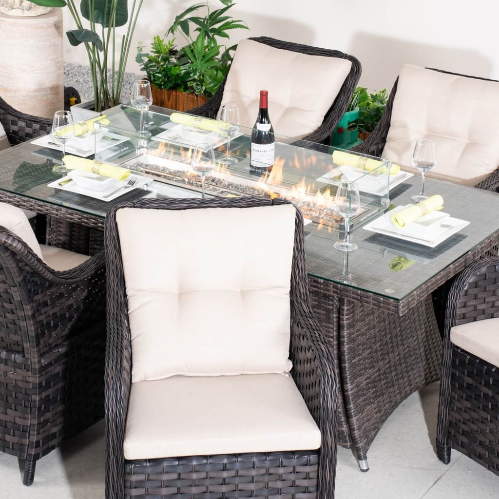 7-Piece Outdoor Patio Fire Pit Dining Set with Aluminum Frame & PE Wicker (PAG-1106R+012)