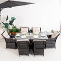 7-Piece Outdoor Patio Fire Pit Dining Set with Aluminum Frame & PE Wicker (PAG-1106R+012)