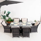 7-Piece Outdoor Patio Fire Pit Dining Set with Aluminum Frame & PE Wicker (PAG-1106R+012)