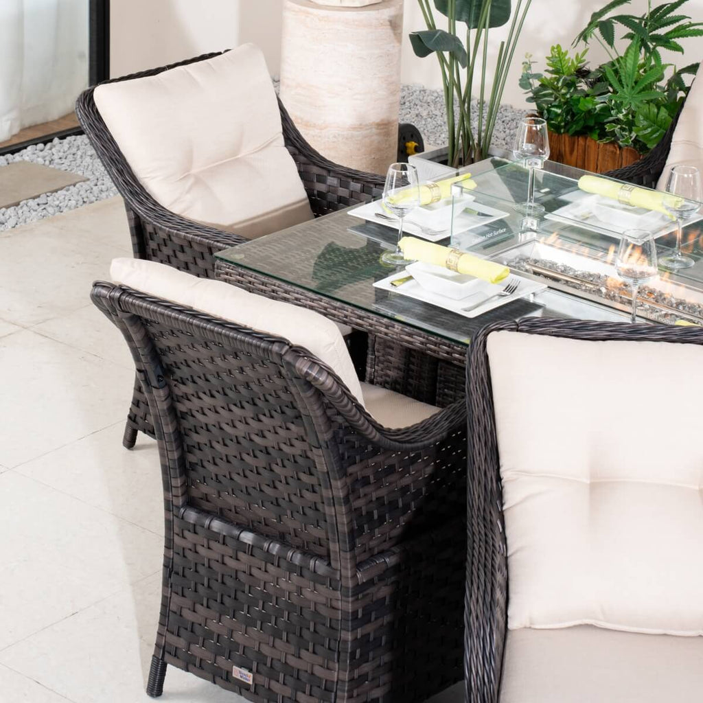 7-Piece Outdoor Patio Fire Pit Dining Set with Aluminum Frame & PE Wicker (PAG-1106R+012)