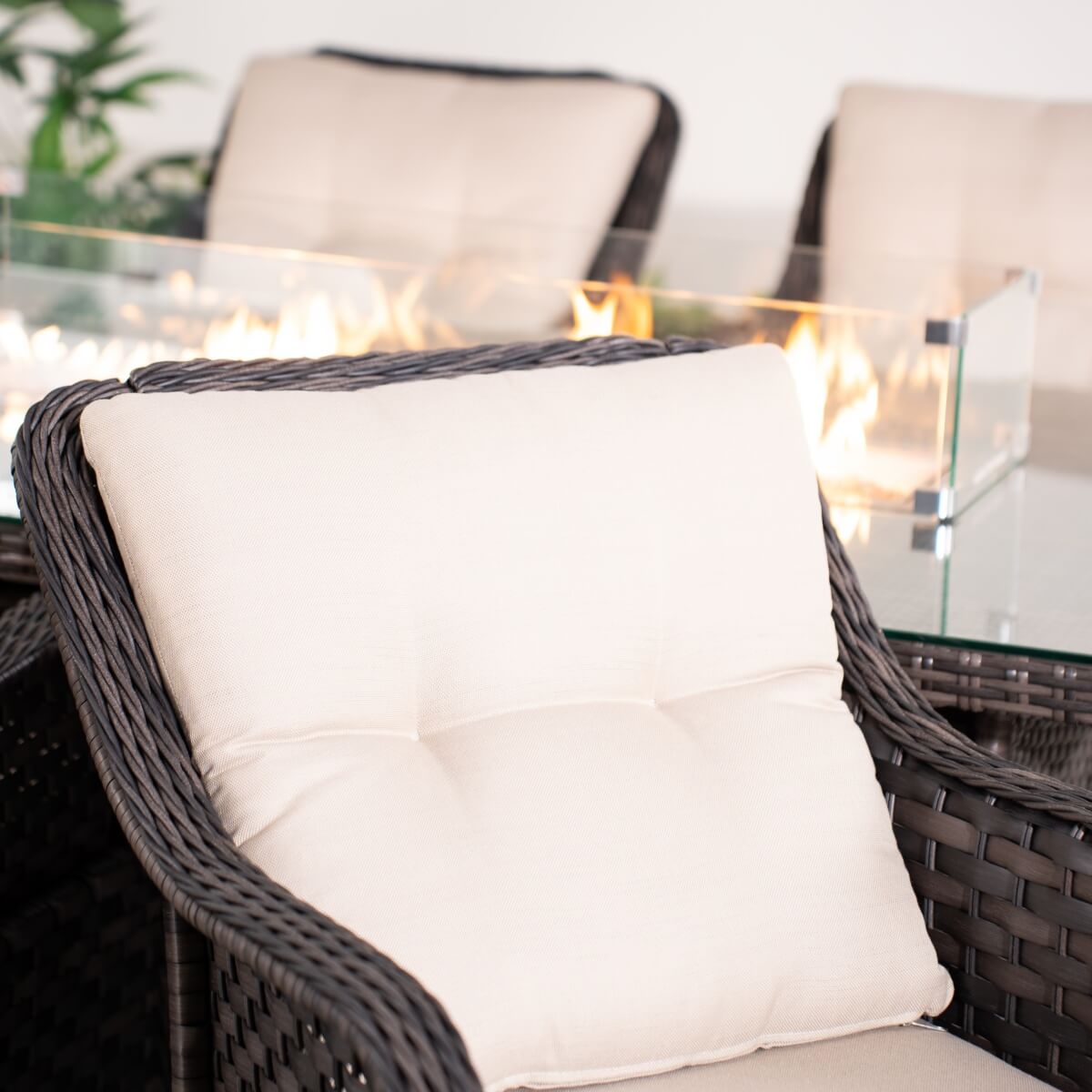 7-Piece Outdoor Patio Fire Pit Dining Set with Aluminum Frame & PE Wicker (PAG-1106R+012)