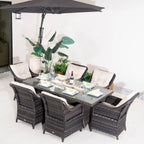 7-Piece Outdoor Patio Fire Pit Dining Set with Aluminum Frame & PE Wicker (PAG-1106R+012)